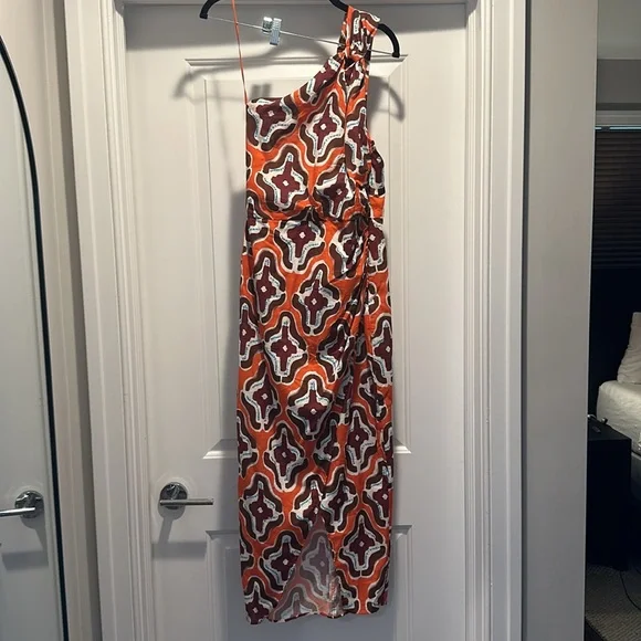 ZARA MULTICOLOURED PRINTED DRESS WITH ASYMMETRIC HEM Orange - Picture 4 of 4
